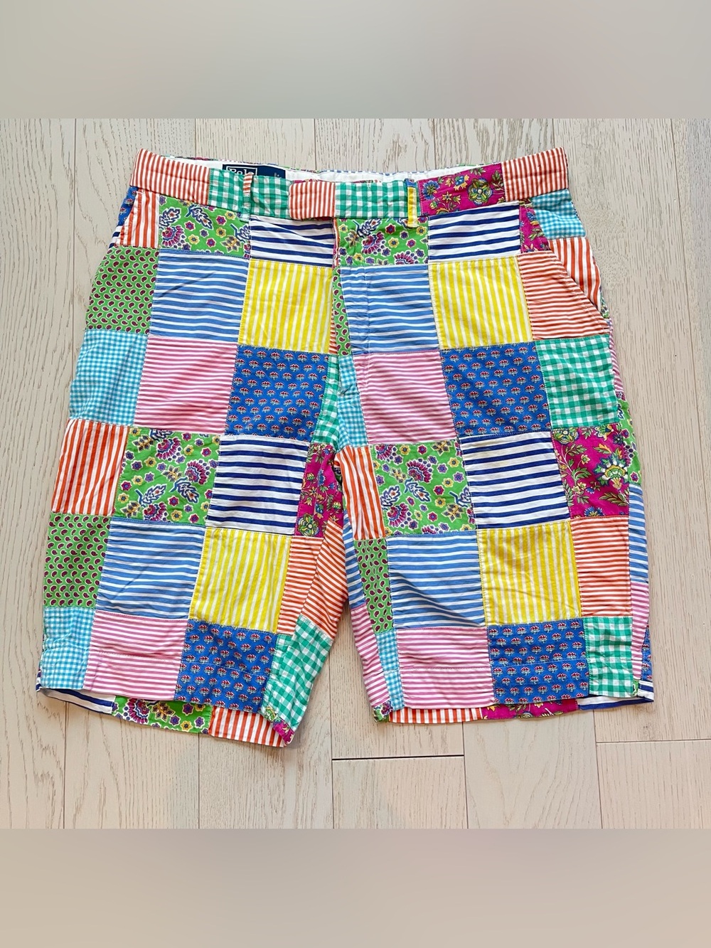 Polo Ralph Lauren Vintage Y2K patchwork colorblock colorful Cotton Shorts 35